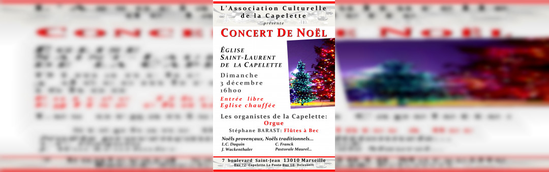 L’Association Culturelle de la Capelette présente: Concert de Noël Flûtes à Bec et Orgue