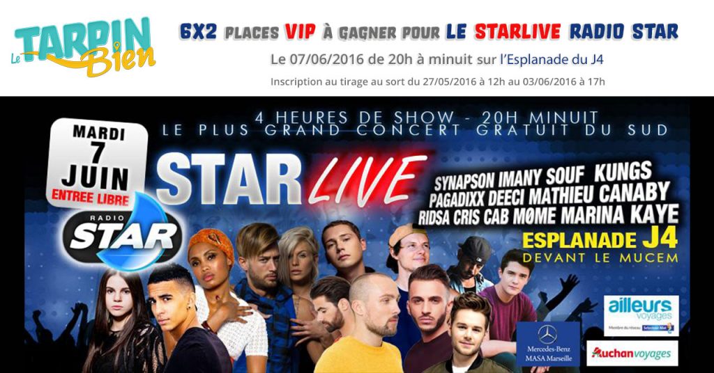 6×2 places VIP à gagner pour le Starlive Radio Star le 7 Juin sur l’Esplanade du J4 !