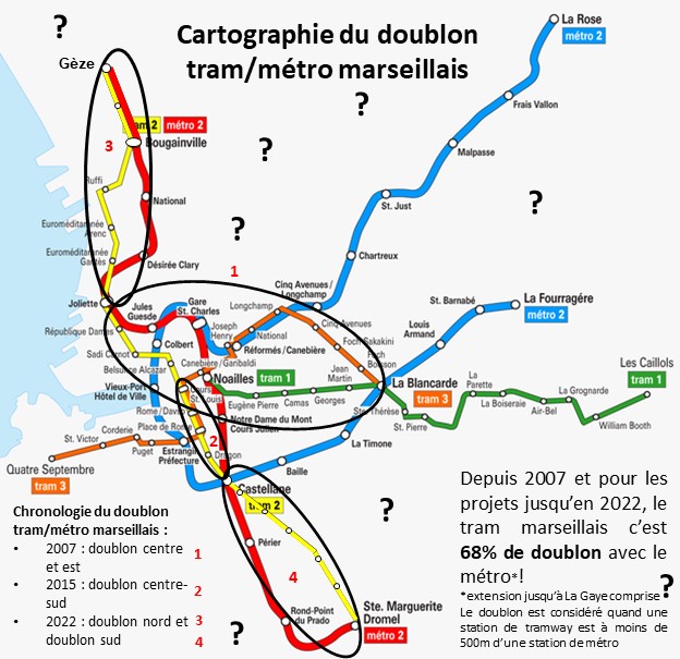 Cartographie du doublon tram/métro à Marseille