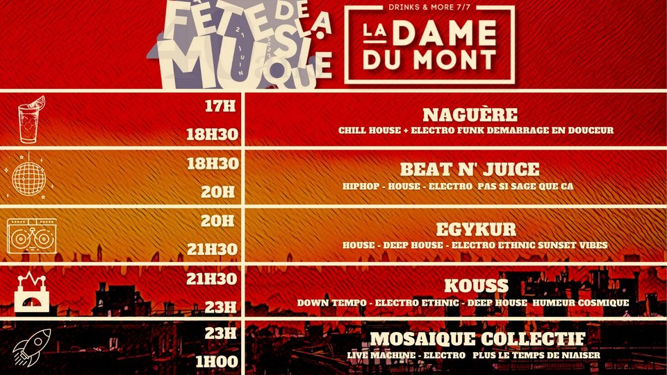LA DAME DU MONT – FETE DE LA MUSIQUE 2023 – NAGUERE – BEAT N JUICE – EGYKUR – KOUSS – MOSAIQUE