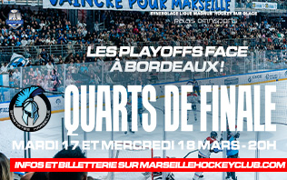 Hockey sur Glace : Les Spartiates contre Bordeaux en Play-Offs à Marseille les 17 et 18 Mars !
